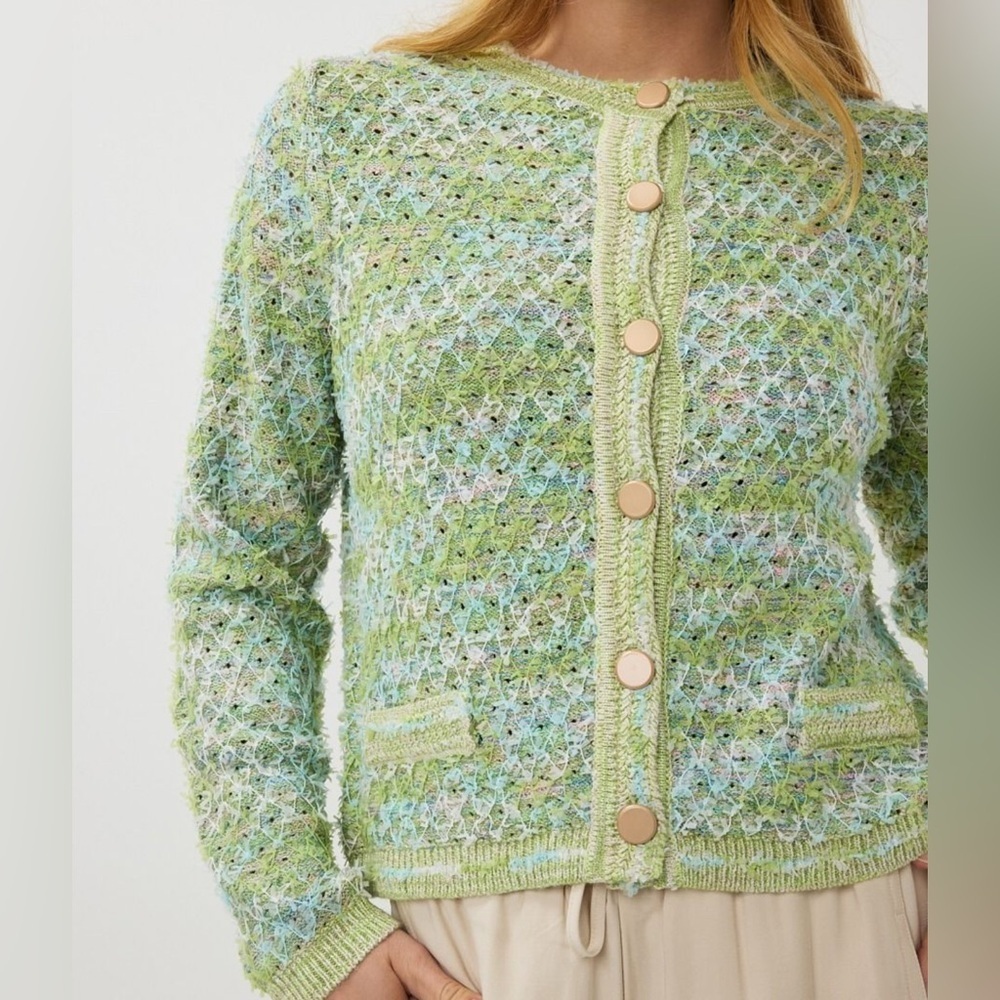 NWT Esqualo Green Patterned Knit Cardigan Sweater Size S - Picture 4 of 12